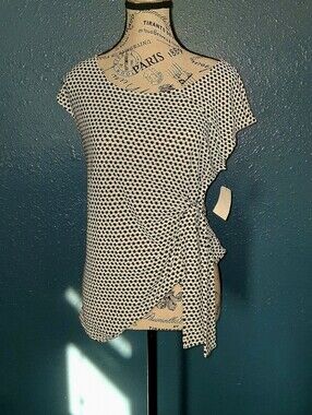 Halogen Womens Black & White Patterned Side-Tie Top Blouse Small NWT